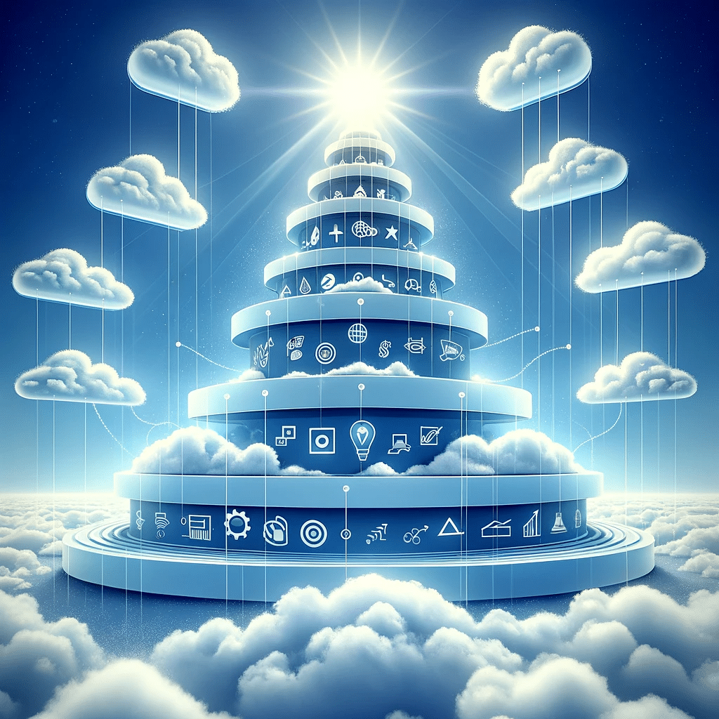 An abstract representation of the concept of cloud stacking for SEO, without any text. The image should depict a series of stylized clouds